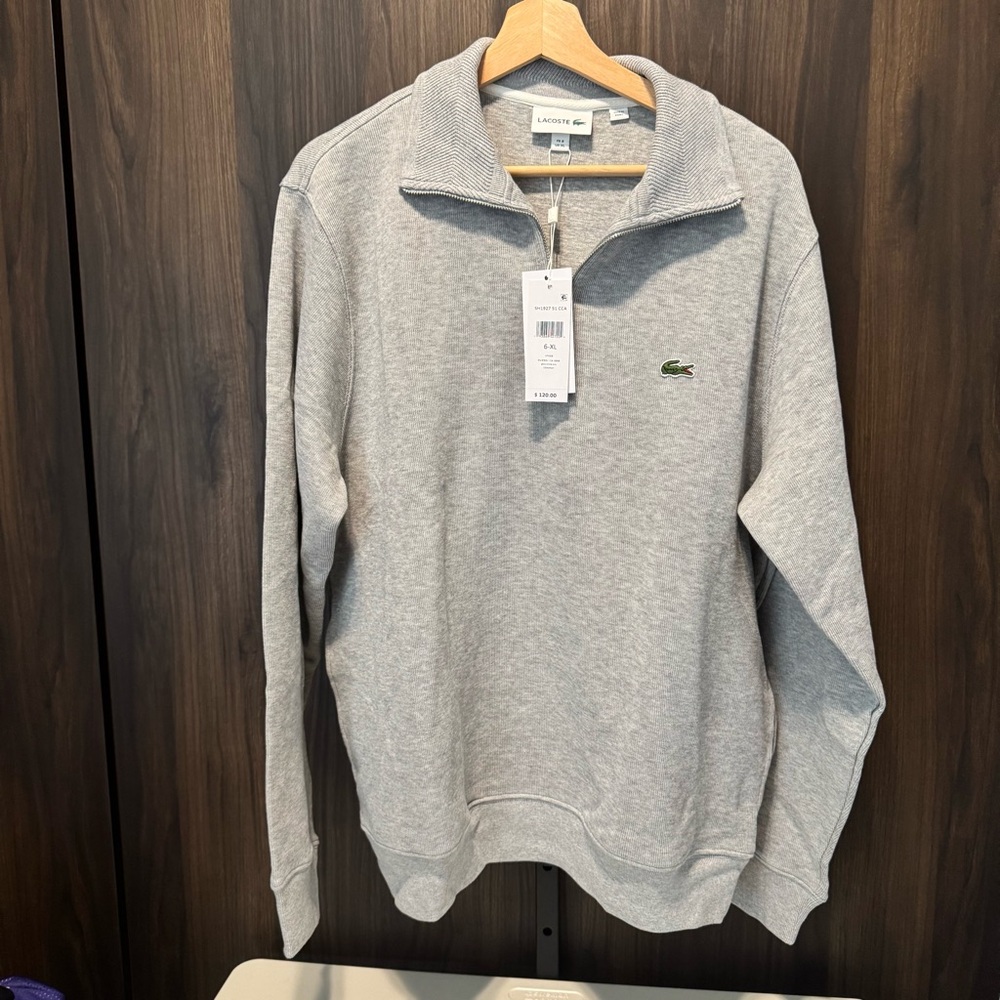 Lacoste Men's Half-Zip Up High Neck Cotton Sweatshirt Grey Size XL